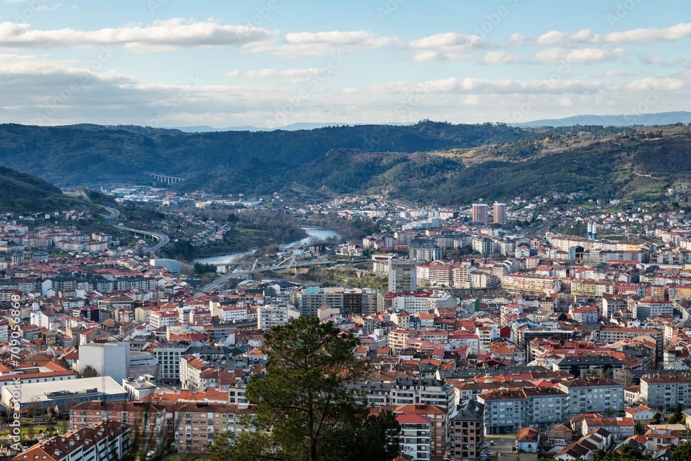 Panorama view of the skyline of the Galician city of Ourense as seen from the outskirts.