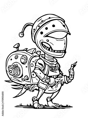 alien version of Santa Claus with a unique spaceship sleigh and alien reindeer, black and white svg 101
