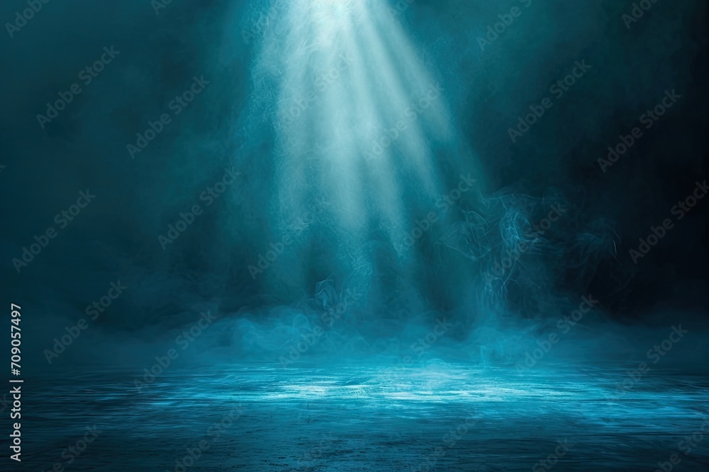 Dark and moody night scene with blue spotlights smoke and concrete textured wall creating grunge atmosphere for modern and edgy design room Dark and moody night scene with blue spotlights smoke and concrete textured wall creating grunge atmosphere for modern and edgy design room
