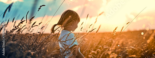 a little girl standing in a field of tall grass photo