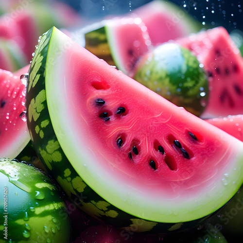 Watermelon, fruit, cut watermelon, sliced watermelon, illustration watermelon, Generative AI