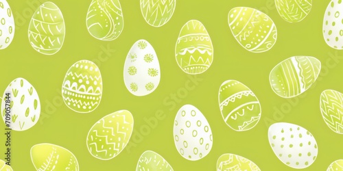 Easter Eggs on green background with seamless ornament pattern