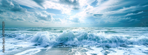 Sea waves at the beach with sky and clouds