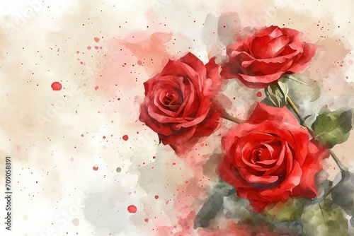 Roses background  Red roses are the classic symbol of love and romance   watercolor  valentine theme  copy space.