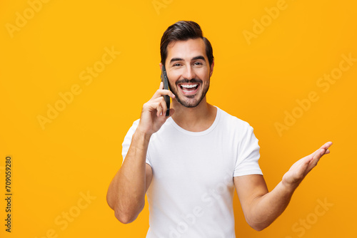Man smiling cyberspace smartphone portrait phone communication