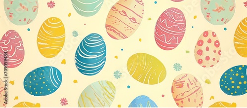 Colorful Easter Eggs background with seamless ornament pattern
