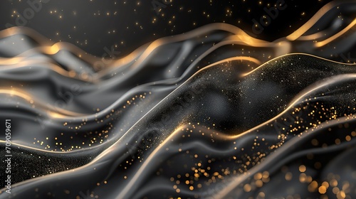 luxury black wavy background with golden glitter sparkles