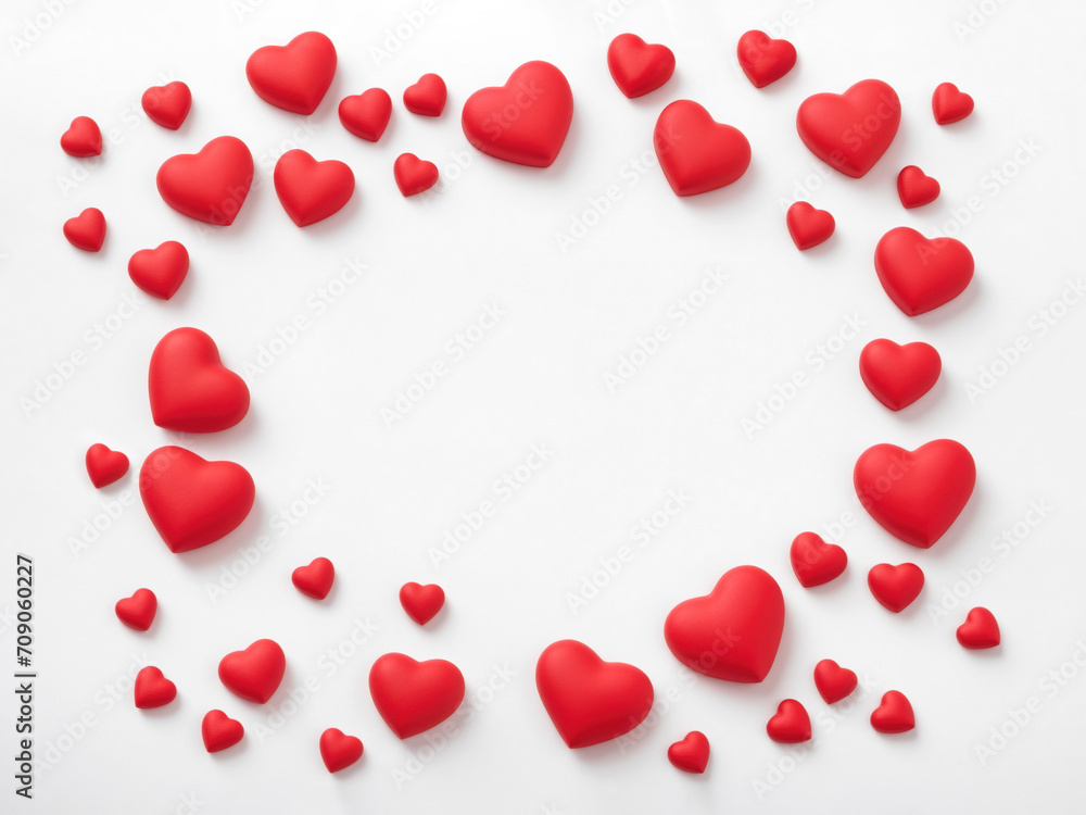 red hearts on white background for Valentines Day