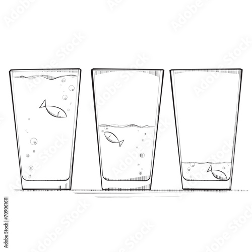 Three fish in three glasses