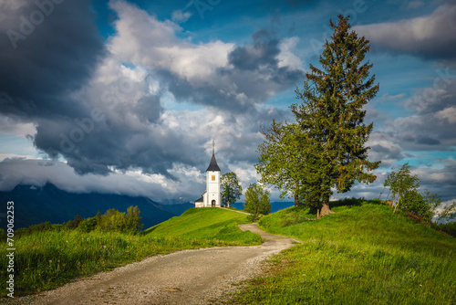 Beautiful view with Saint Primoz church, near Jamnik, Slovenia