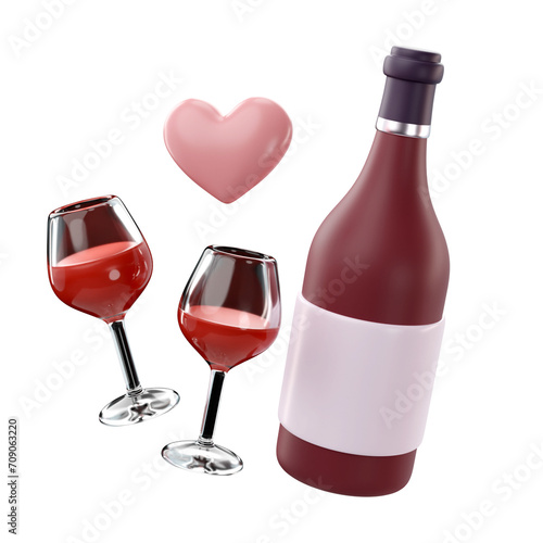 3d rendering of valentine's wine and glasses icon
 (ID: 709063220)