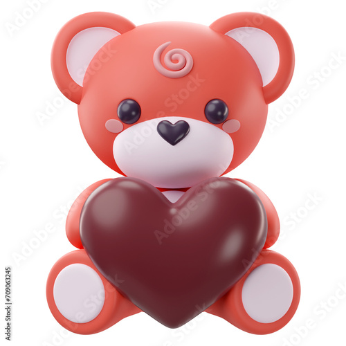 3d rendering of valentine's teddy bear hugging a heart icon
 (ID: 709063245)