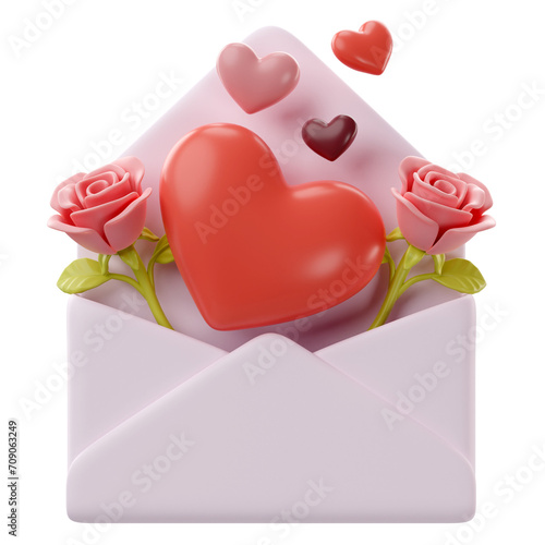 3d rendering of valentine's card with roses and heart icon
 (ID: 709063249)