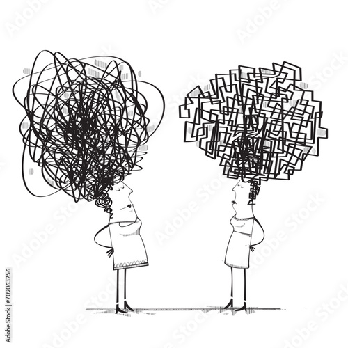 Two women with scribble haircuts