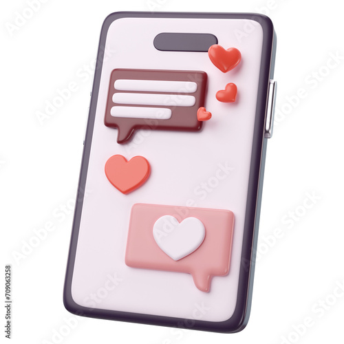 3d rendering of valentine's love conversation by cell phone icon
 (ID: 709063258)