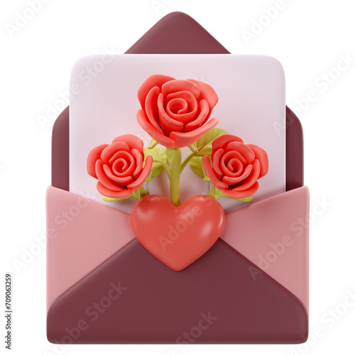 3d rendering of valentine's card with roses icon
 (ID: 709063259)