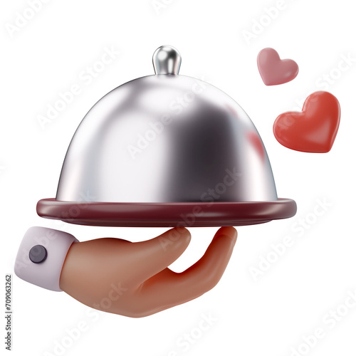3d rendering of valentine's server carrying dinner icon
 (ID: 709063262)