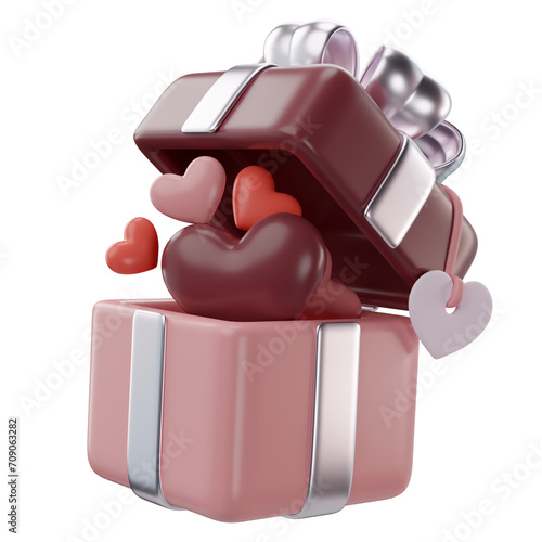 3d rendering of valentine's gift box with hearts icon
 (ID: 709063282)