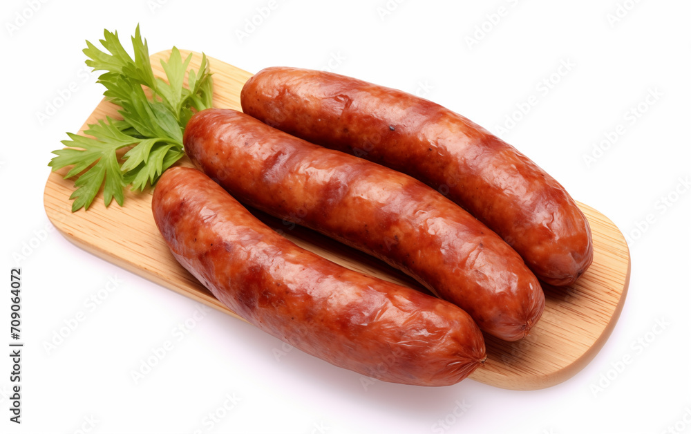 Tasty goodness sausages Isolated on White background Generated AI Tasty goodness sausages Isolated on White background Generated AI