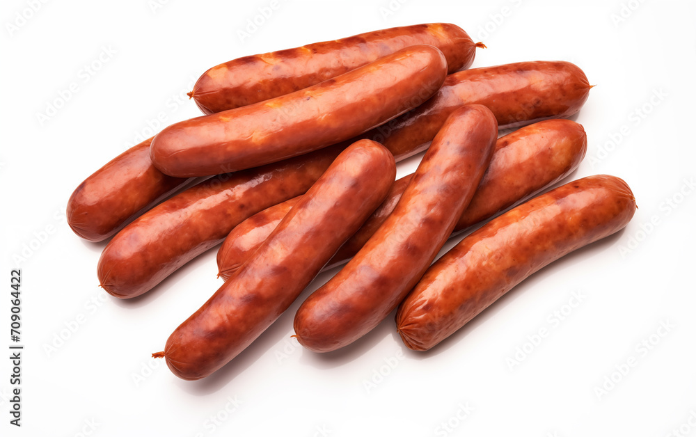 Tasty goodness sausages Isolated on White background Generated AI Tasty goodness sausages Isolated on White background Generated AI