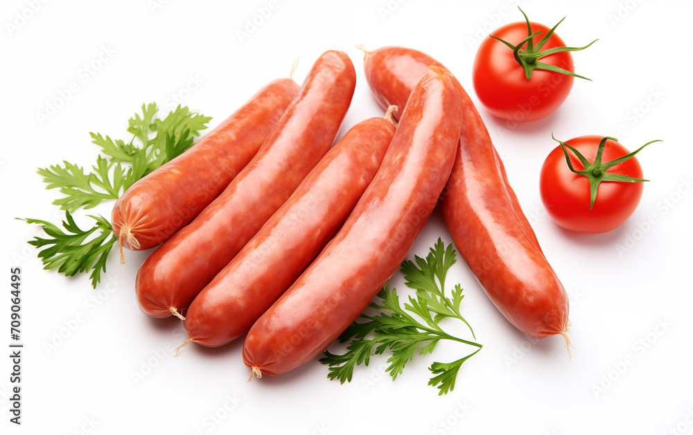 Tasty goodness sausages Isolated on White background Generated AI Tasty goodness sausages Isolated on White background Generated AI