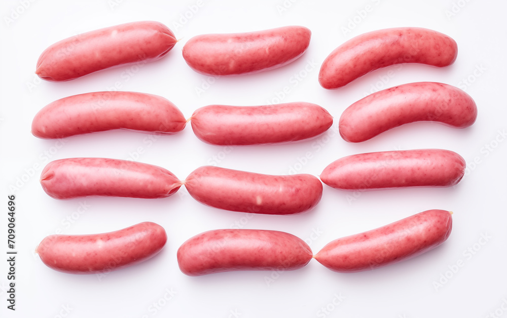 Tasty goodness sausages Isolated on White background Generated AI Tasty goodness sausages Isolated on White background Generated AI