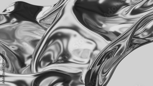Abstract fluid liquid metal background animation. Chromatic metal textile levitating waving cloth. 3d render photo
