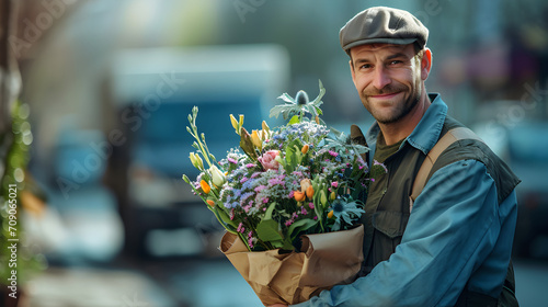 delivery man with bouquet