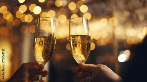 People holding glasses of champagne, Champagne with blurred background