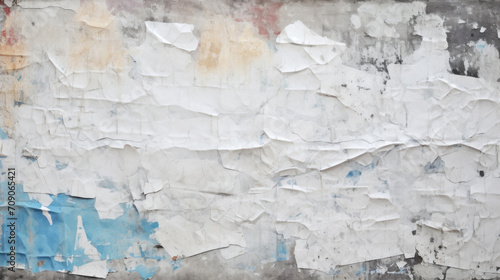 Textured background of an old wall with layers of peeling white paint, creating an abstract pattern of decay and time.