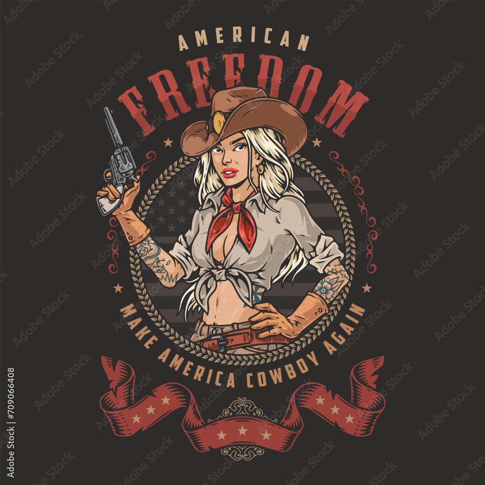 American cowboy vintage sticker colorful