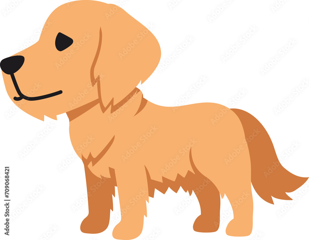 Fototapeta premium Cartoon character side view golden retriever dog for design.