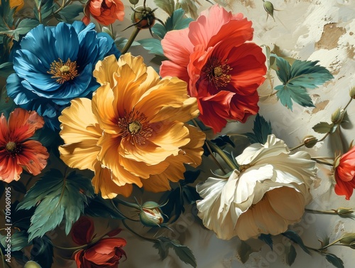 Wallpaper Mural A richly coloured floral painting with vivid blue, yellow, Torontodigital.ca