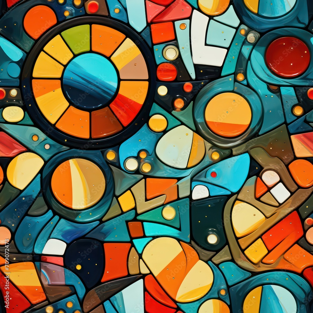 Obraz premium Seamless abstract multicolored retro shapes concept pattern background