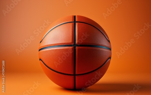The lighting highlights the texture and shape of the basketball