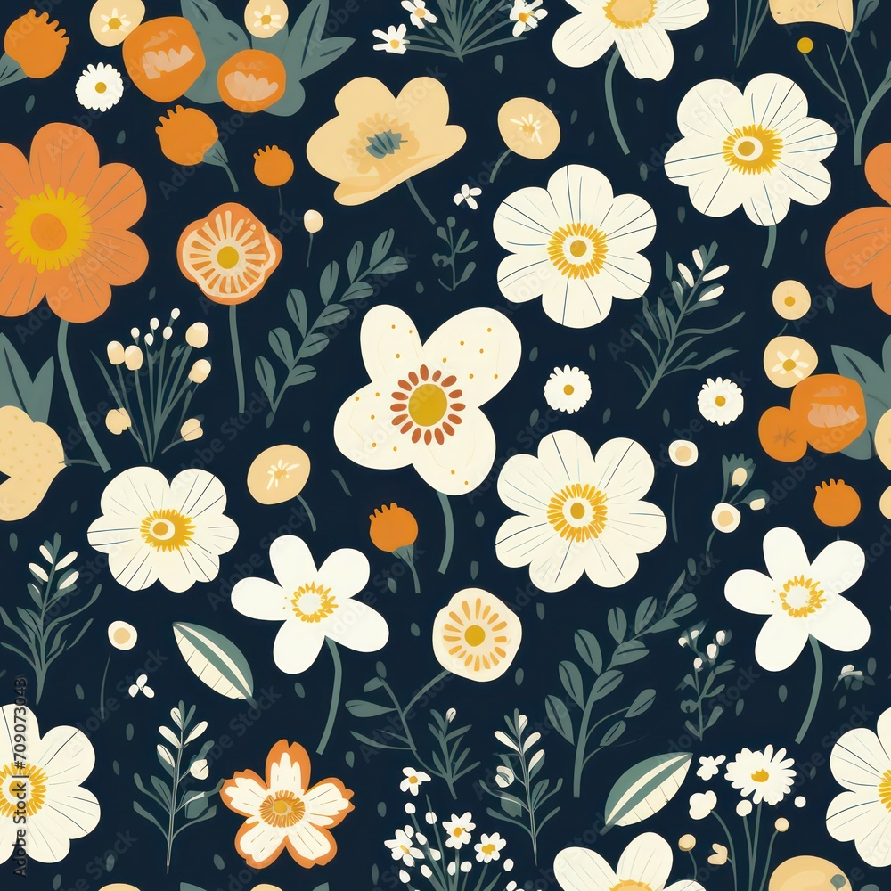Seamless retro style decorative flowers pattern background Seamless retro style decorative flowers pattern background