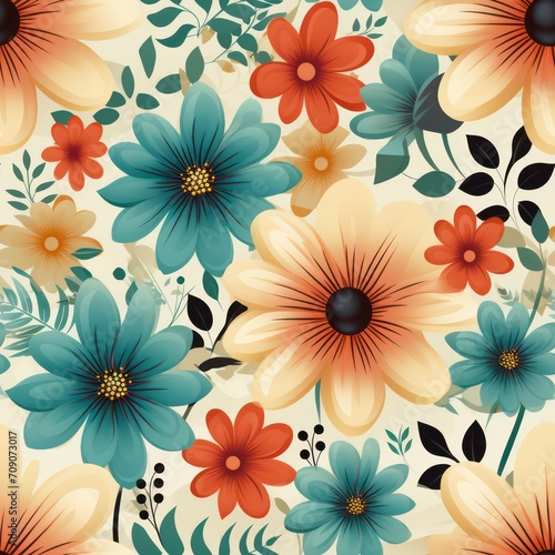 Seamless retro style decorative flowers pattern background