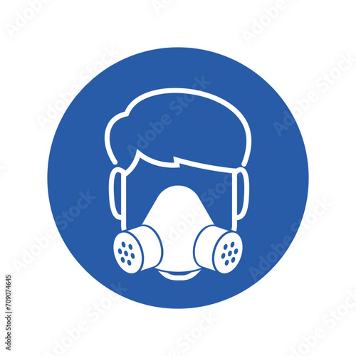 Isolated round blue sign of face respirator mask is mandatory for hazardous gas safety sign