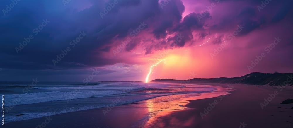Lightning occurs at Old Bar Beach, New South Wales, Australia.
