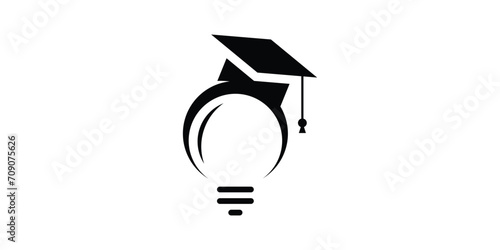 logo design combining the shape of a lamp with a graduation cap, educational logo design.