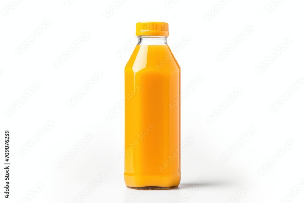 Orange juice bottle seen from the front on a white background Orange juice bottle seen from the front on a white background