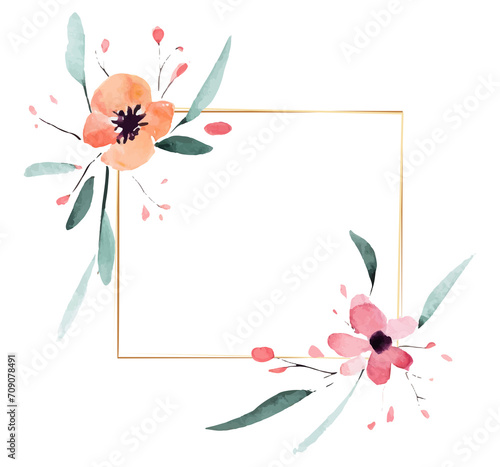 Złota wiosenna namalowana ramka kwiatowa ilustracja photo