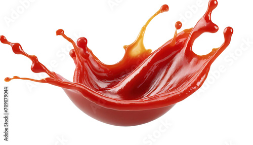 Set of red drops and splashes of ketchup or sauce isolated on white background. With clipping path. Full depth of field. Focus stacking. PNG. Generative AI photo
