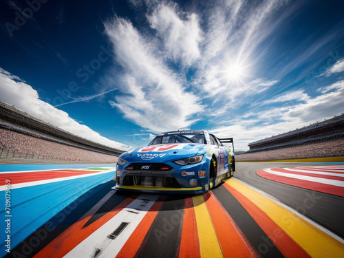 Racing sport car in circuit, supercar race champion, fast drive speed road, automotive motorsport championship