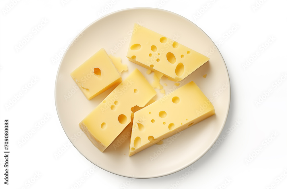 Tasty cheese pieces Isolated on White background Generated AI Tasty cheese pieces Isolated on White background Generated AI