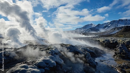 Icelandic landscape with volcanic hot springs and fumaroles photo