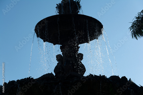 Silhouette of the water fountain located in Largo Terreiro de Jesus, Pelourinho, historic center of the city of Salvador, Bahia.