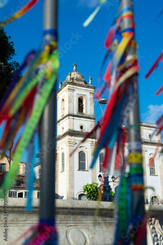 View, through iron fences, of the church of Sao Pedro dos Clerigos in Pelourinho, historic center of the city of Salvador, Bahia. photo