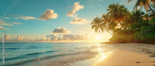 Sunny Tropical Beach With Palm trees  beautiful landscape