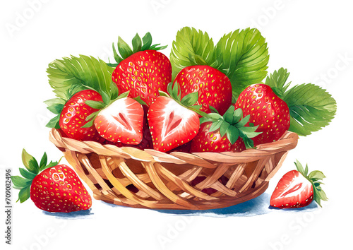 basket of strawberries on white background  art design